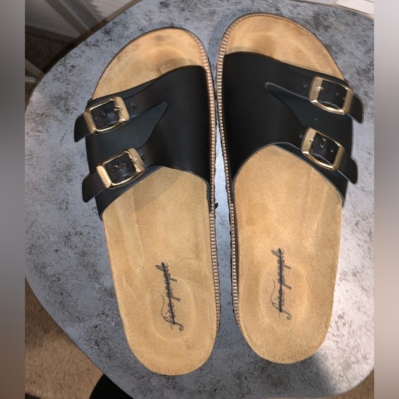 FREE PEOPLE CARAVELLE PLATFORM SLIDE SANDALS IN BLACK BUCKLE - Picture 8 of 11